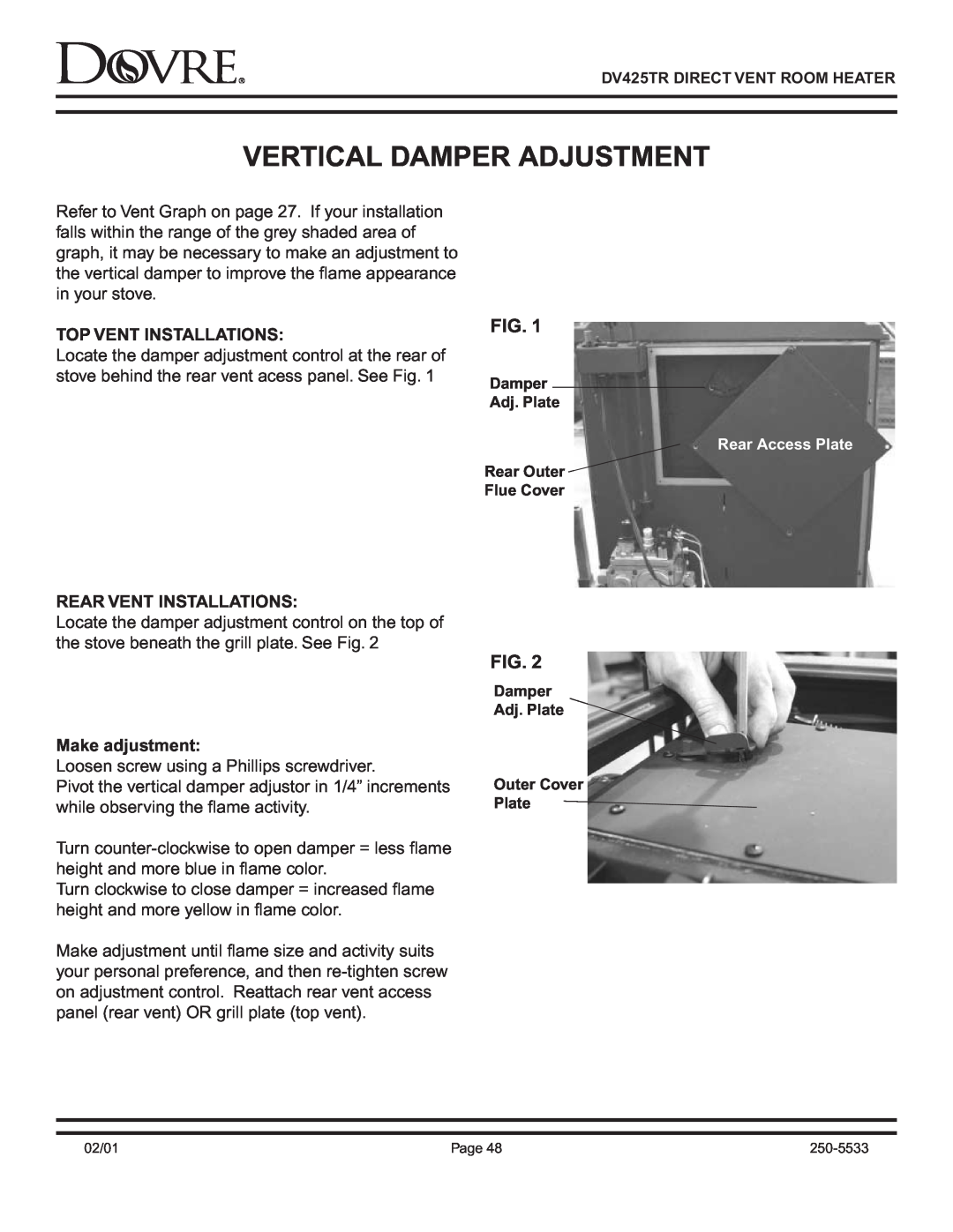 Sapphire Audio DV425TR Vertical Damper Adjustment, Top Vent Installations, Rear Vent Installations, Make adjustment 