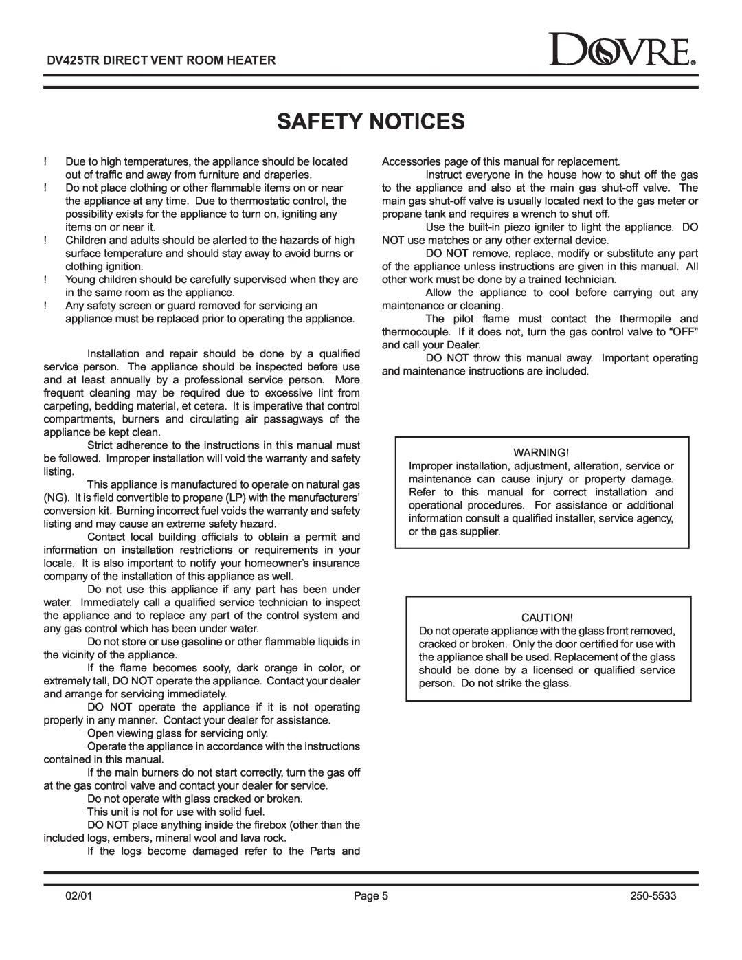 Sapphire Audio DV425TR owner manual Safety Notices 