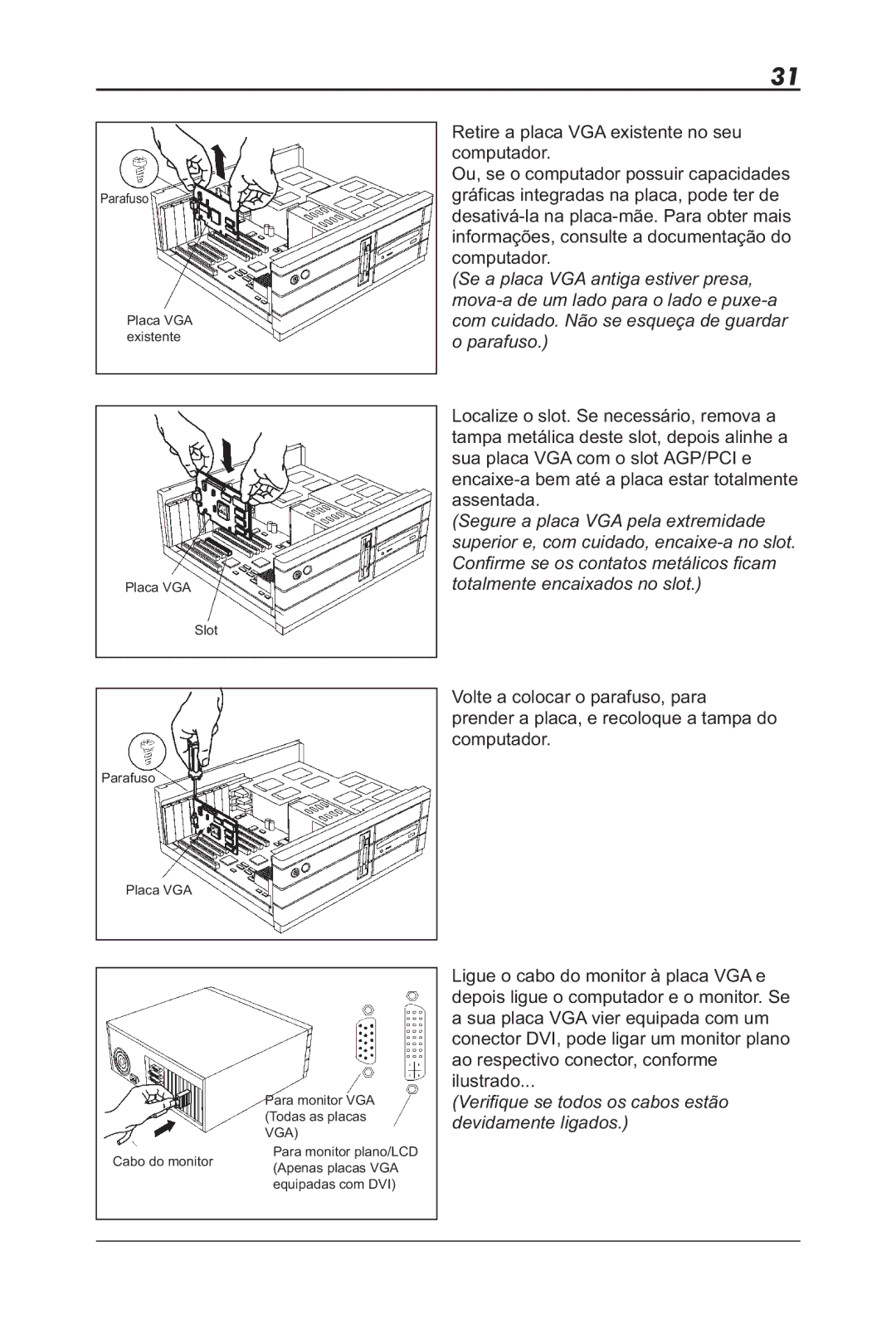 Sapphire Audio ML00042-R5 user manual Verifique se todos os cabos estão devidamente ligados 