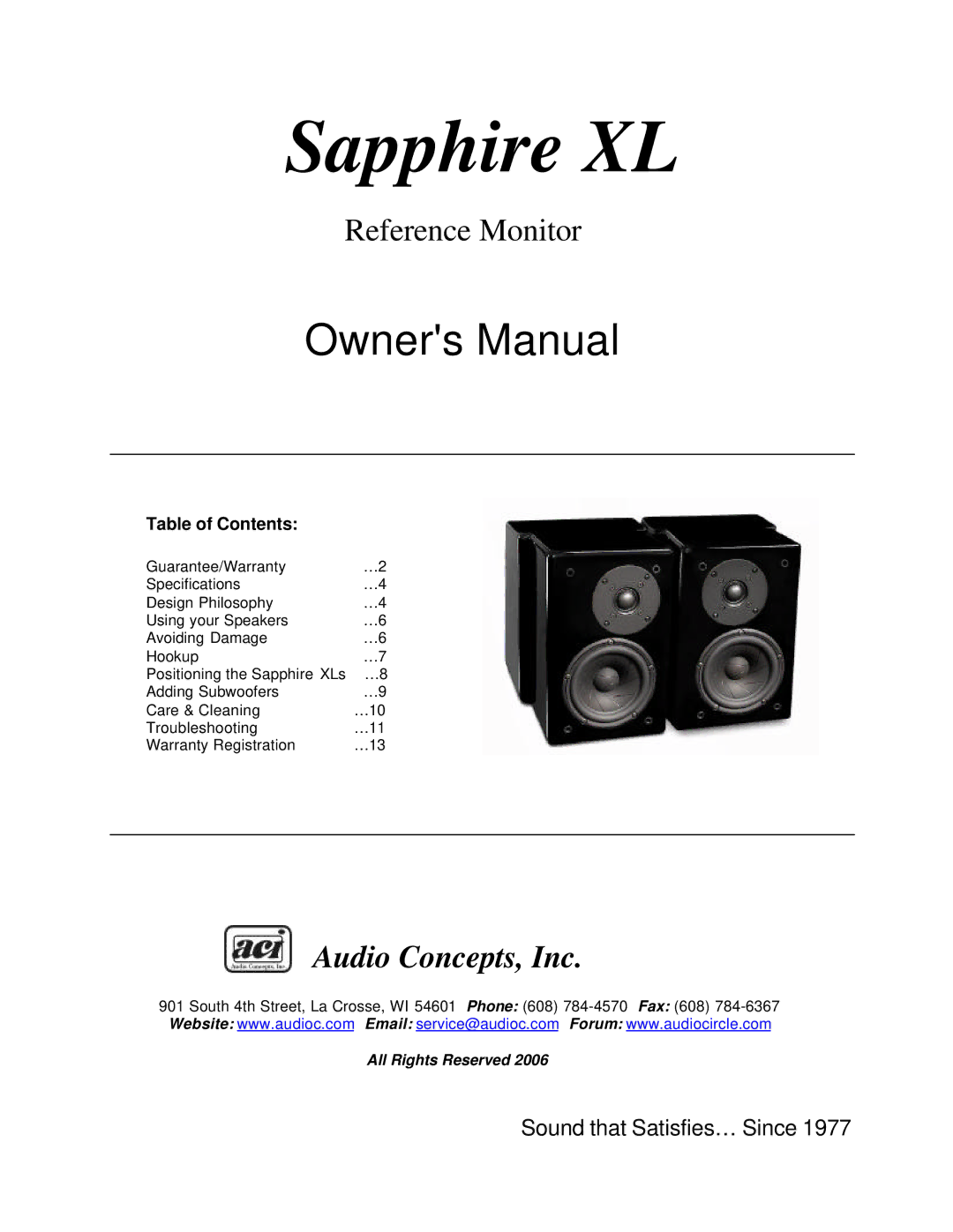 Sapphire Audio Sapphire XLs owner manual 