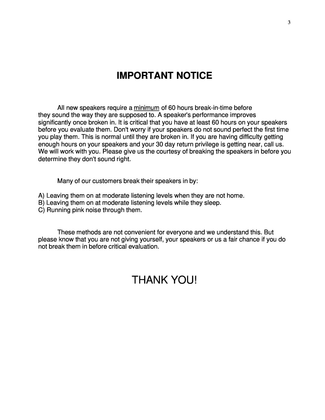 Sapphire Audio Sapphire XLs owner manual Thank You, Important Notice 