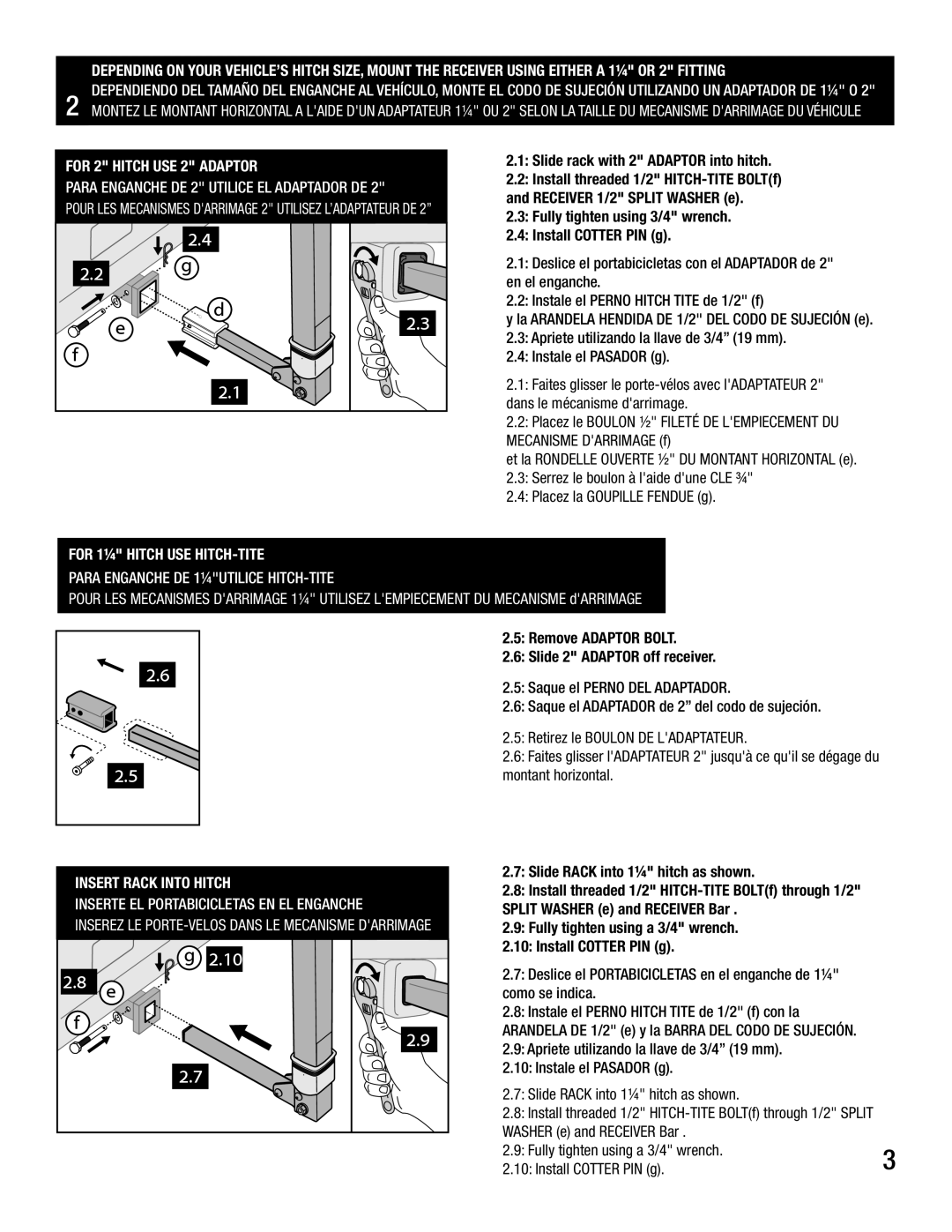 Saris #604 manual For 2 Hitch USE 2 Adaptor 