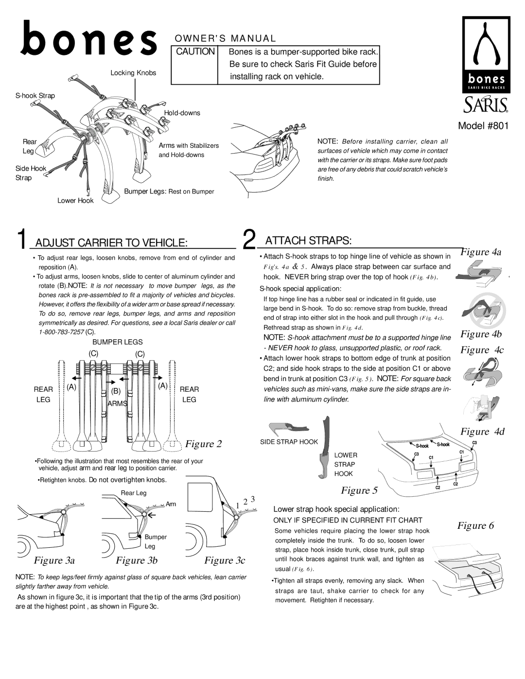 Saris 801 manual Adjust Carrier to Vehicle, Attach Straps 