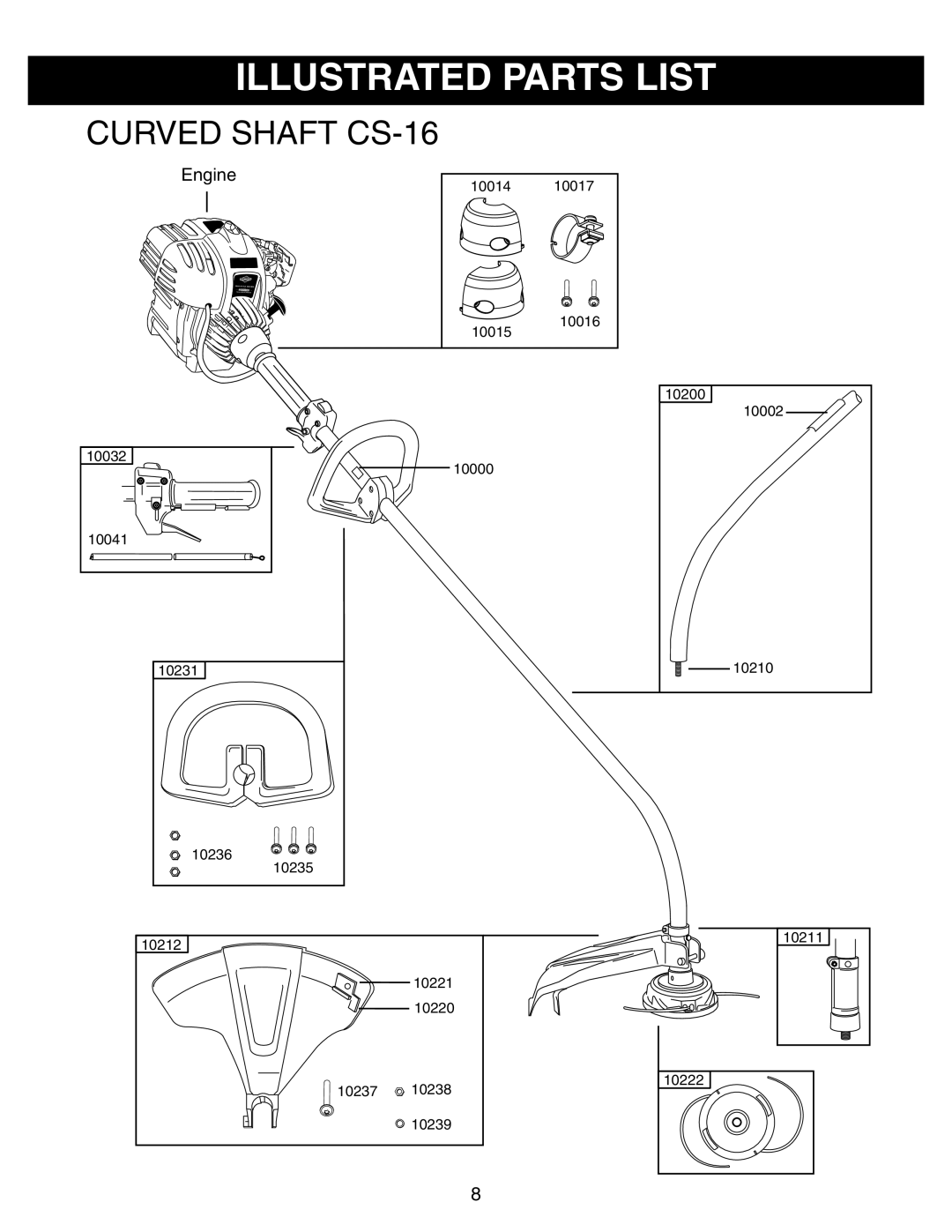 Sarlo owner manual Illustrated Parts List, Curved Shaft CS-16 