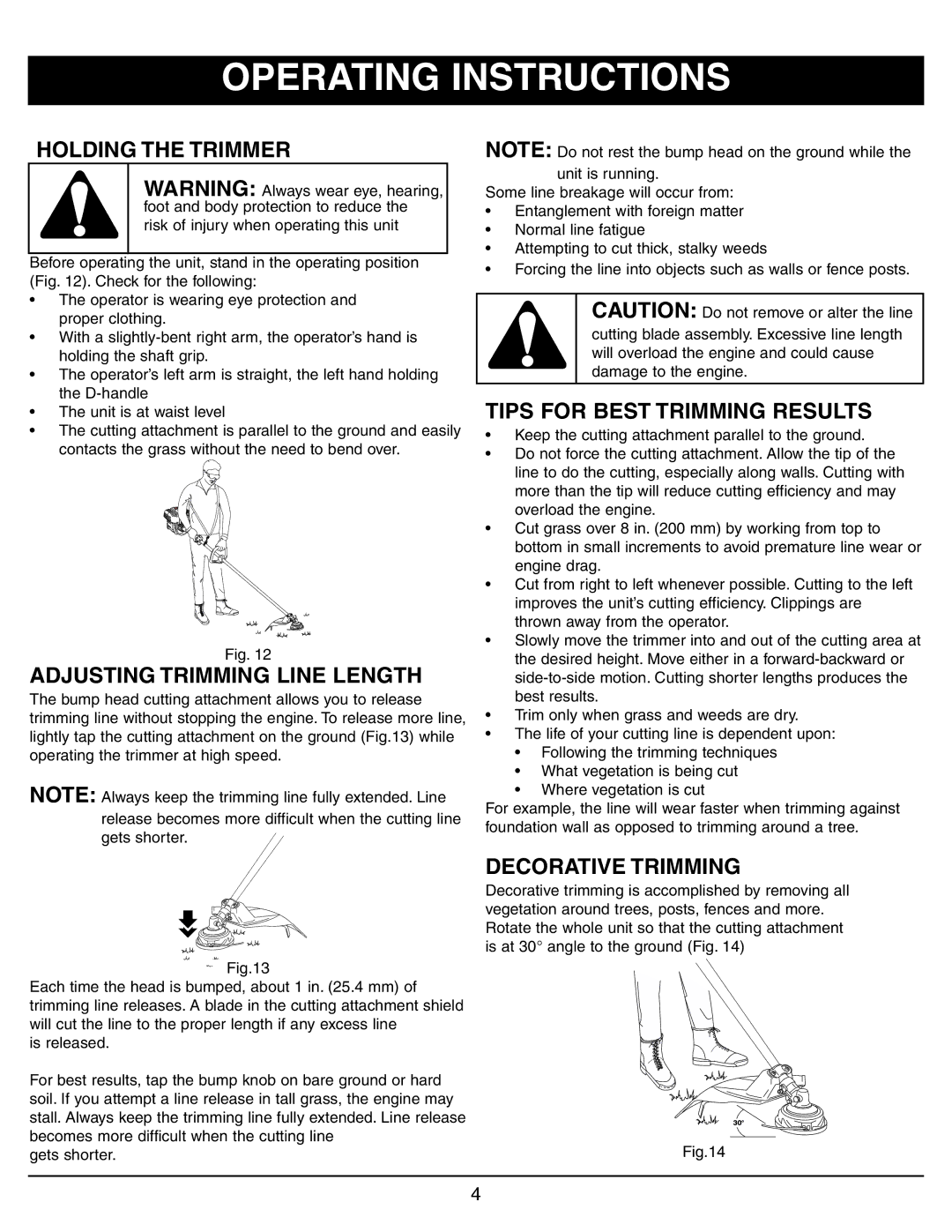 Sarlo SS-18 Operating Instructions, Holding the Trimmer, Adjusting Trimming Line Length, Tips for Best Trimming Results 