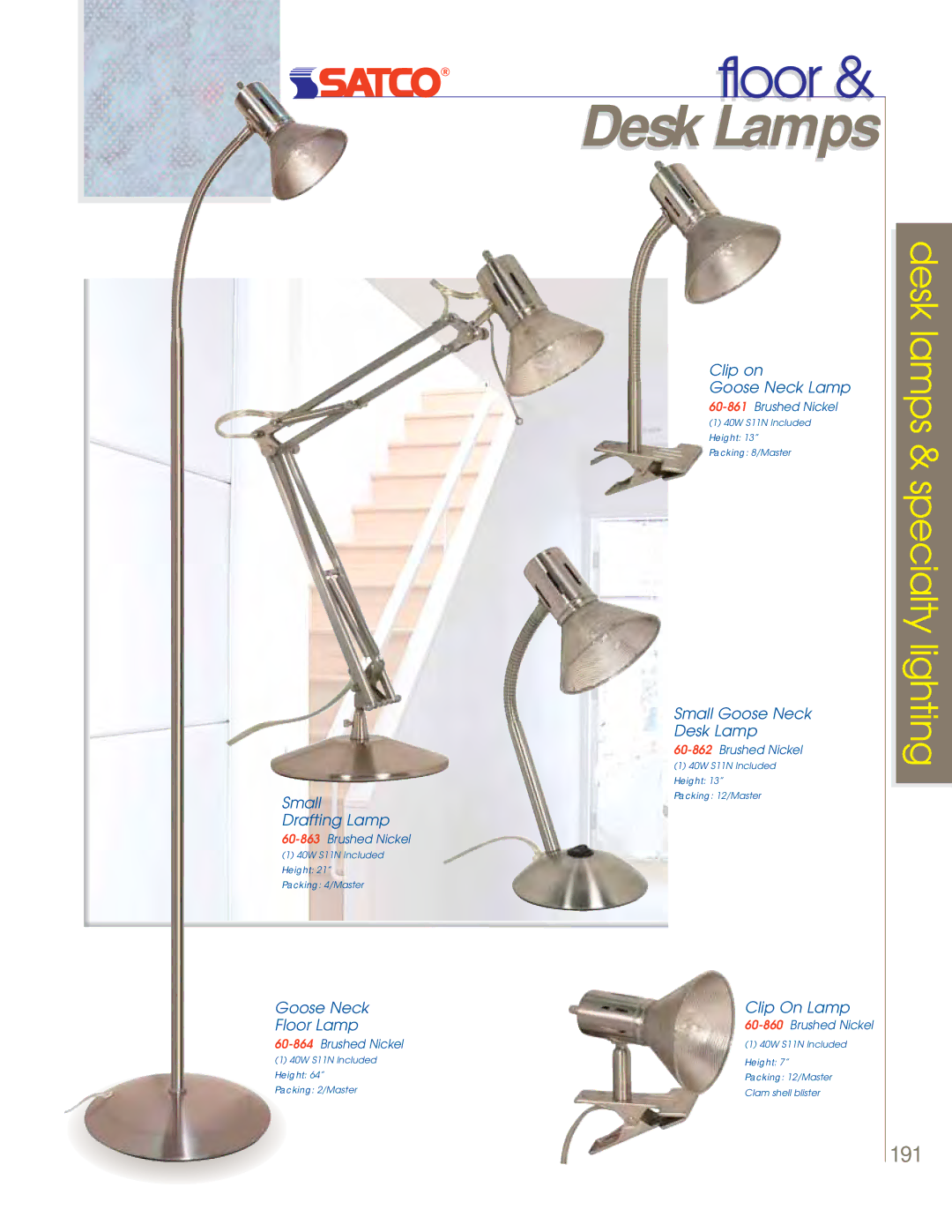 Satco Products 60-800, 60-801, 60-802 manual Small Drafting Lamp, Goose Neck Floor Lamp 