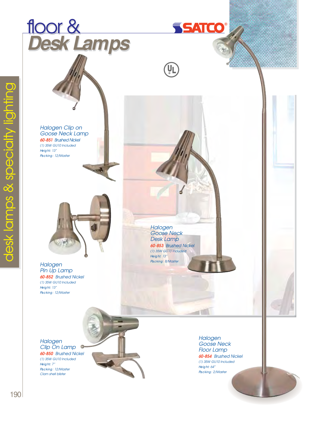 Satco Products 60-801 floor, Desk Lamps, desk lamps & specialty lighting, Halogen Clip on Goose Neck Lamp, Brushed Nickel 