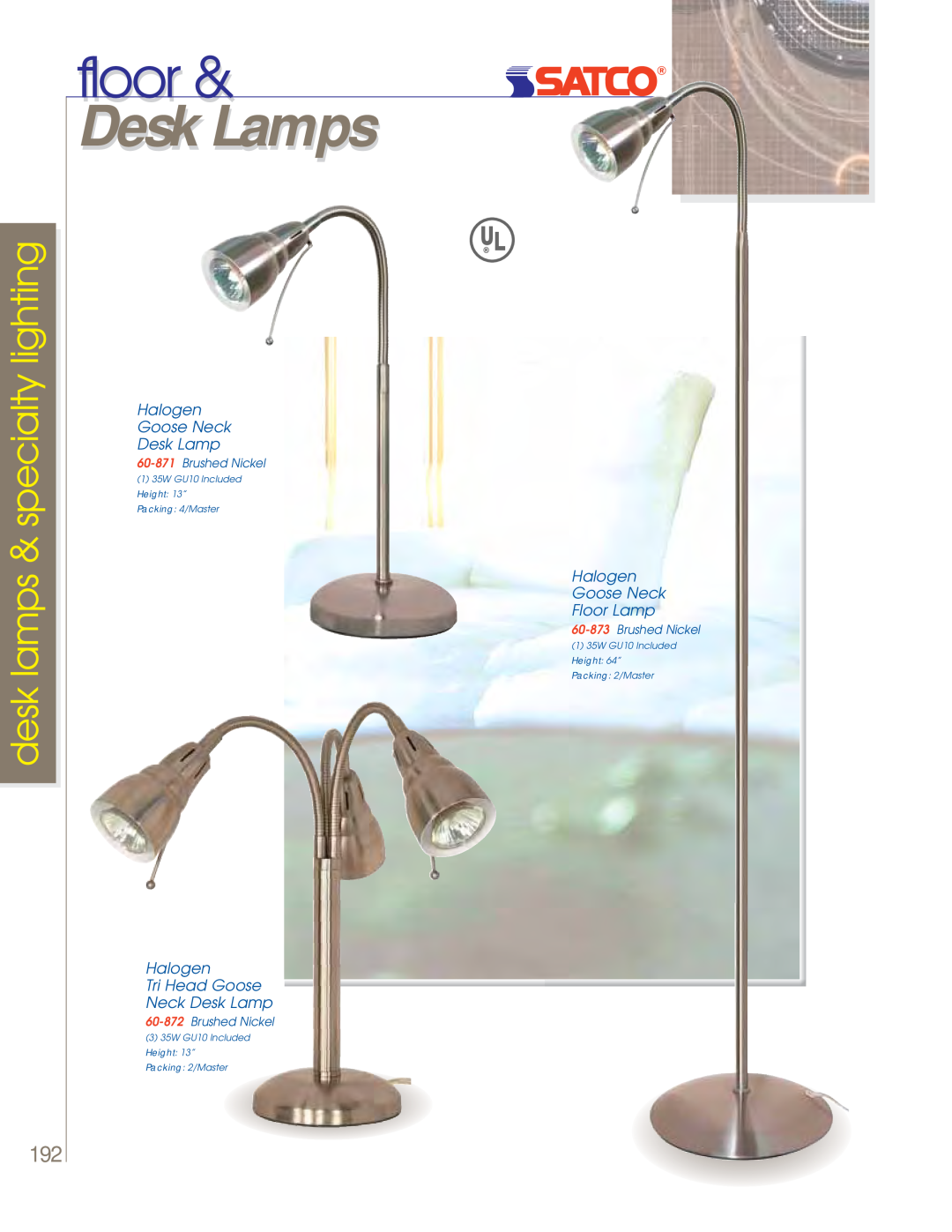 Satco Products 60-802 floor, Desk Lamps, desk lamps & specialty lighting, Halogen Goose Neck Desk Lamp, Brushed Nickel 