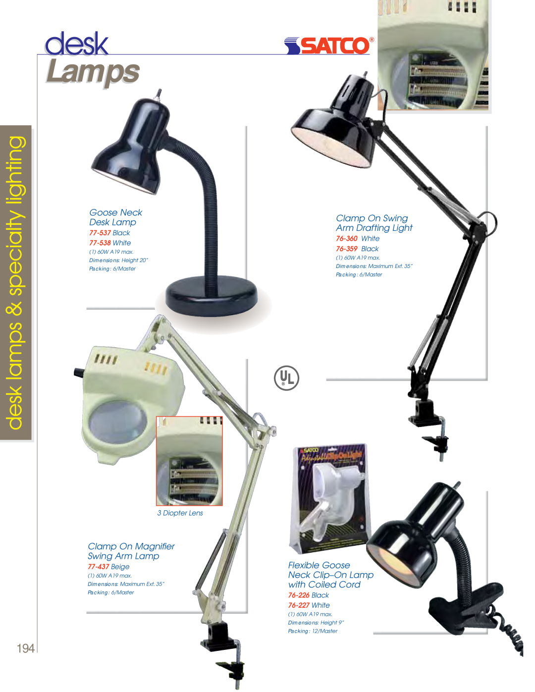 Satco Products 60-800 Lamps, desk lamps & specialty lighting, Goose Neck Desk Lamp, Clamp On Magnifier Swing Arm Lamp 