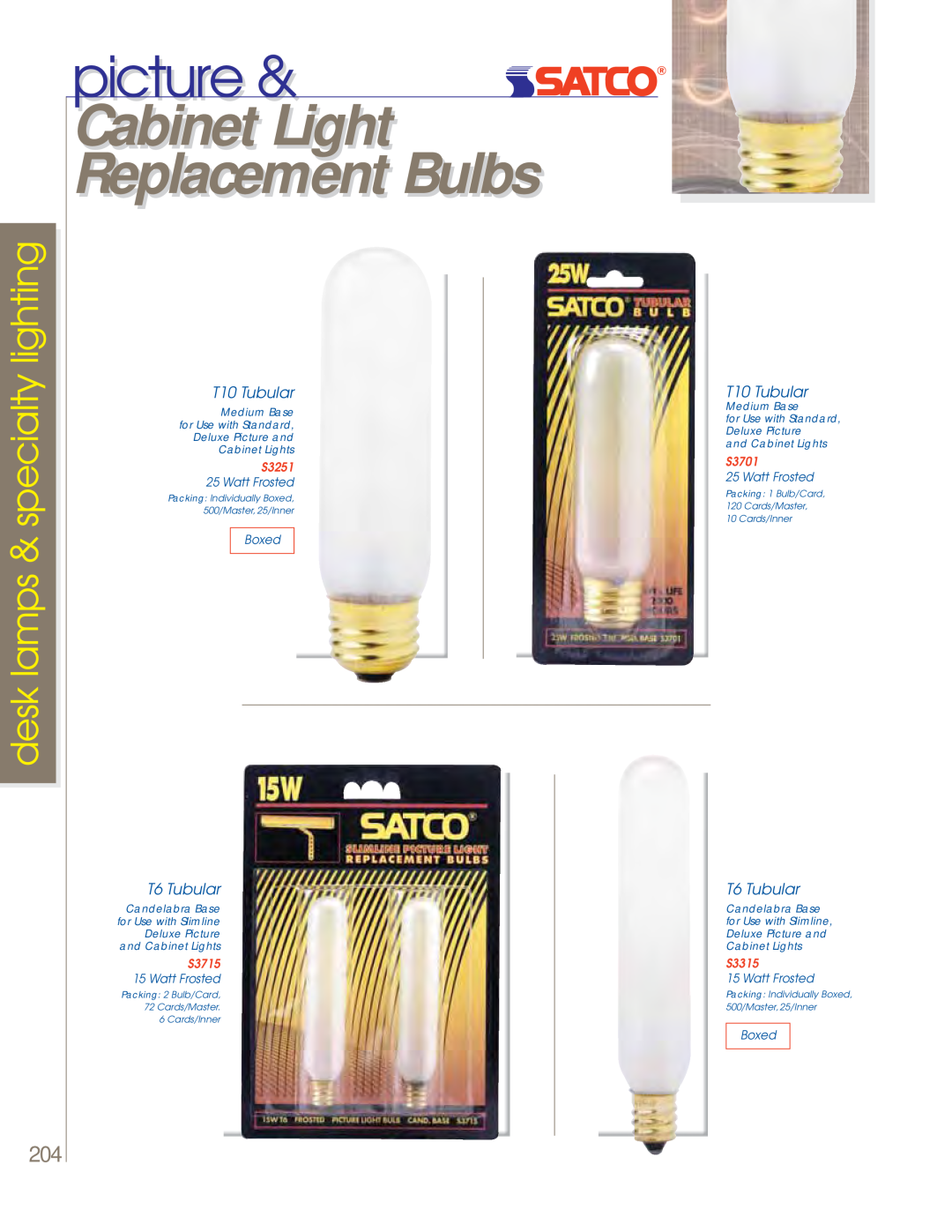 Satco Products 60-802 picture, Cabinet Light Replacement Bulbs, desk lamps & specialty lighting, T10 Tubular, T6 Tubular 