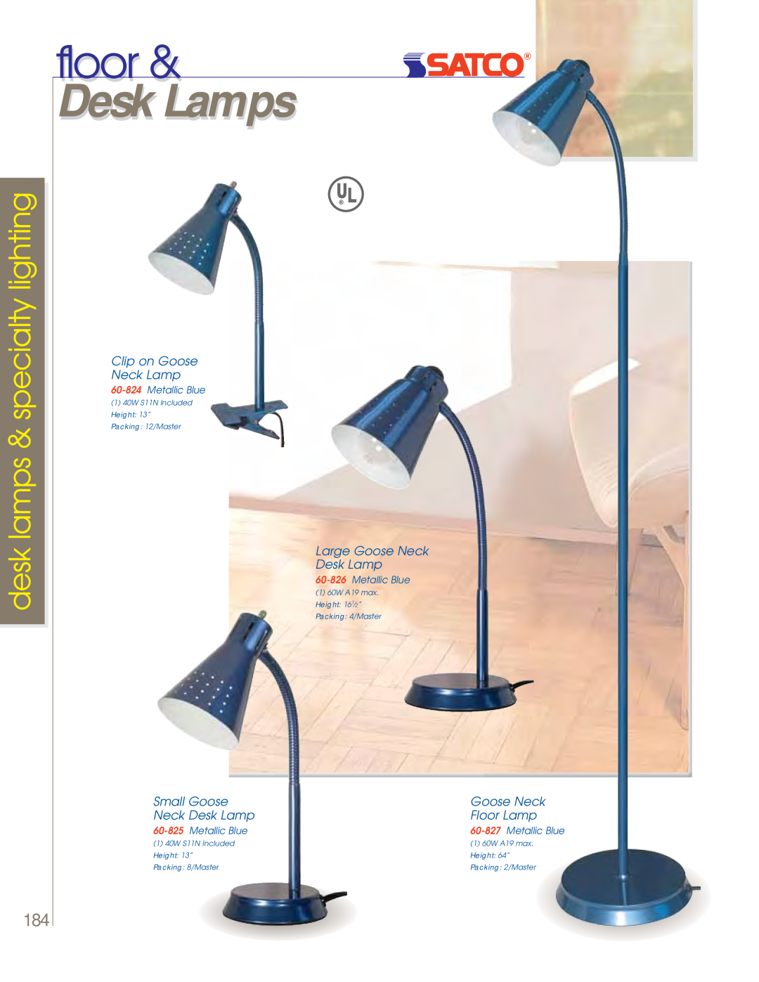 Satco Products 60-802 floor, Desk Lamps, desk lamps & specialty lighting, Clip on Goose Neck Lamp, Small Goose, Floor Lamp 