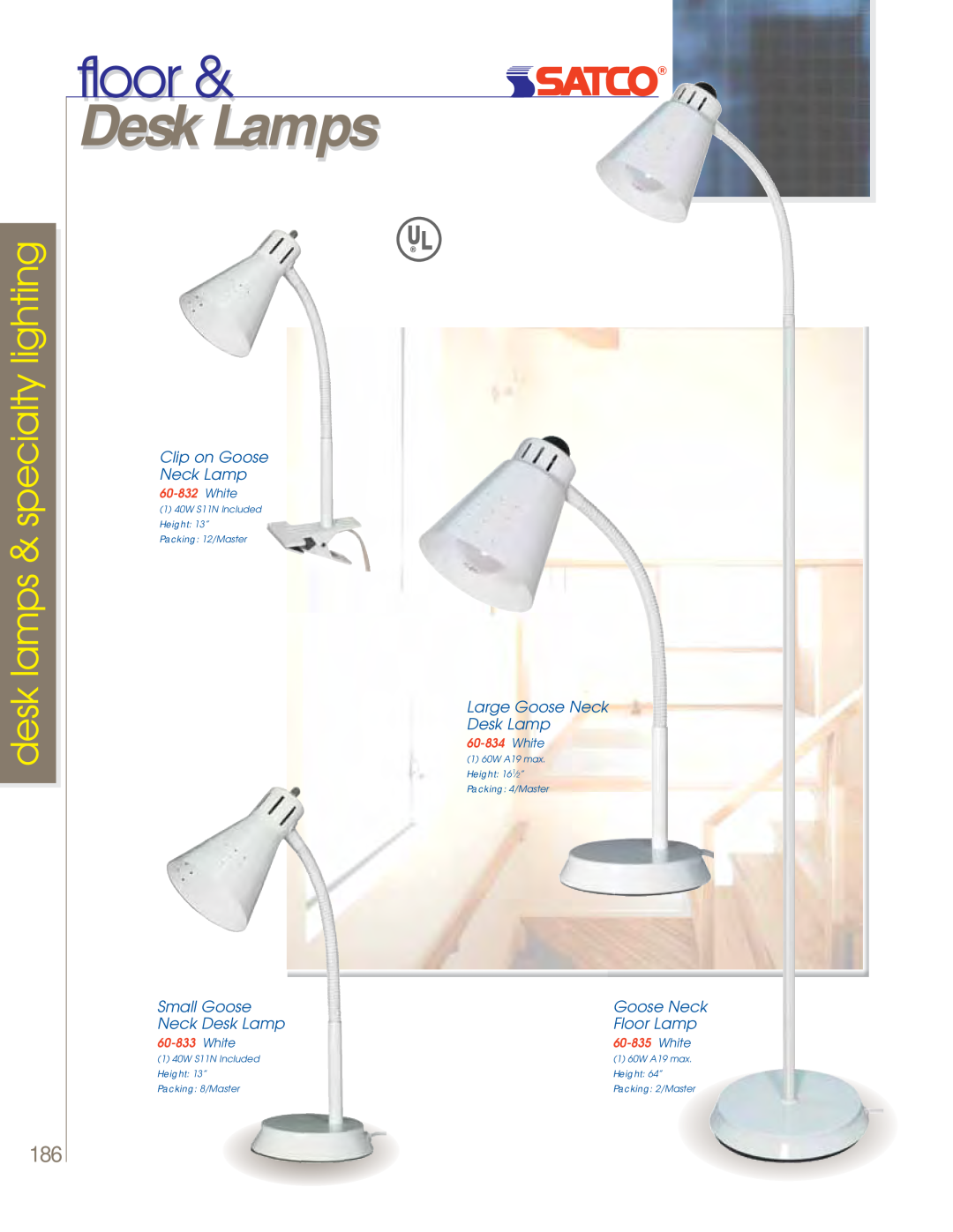Satco Products 60-800 floor, Desk Lamps, desk lamps & specialty lighting, Clip on Goose Neck Lamp, Small Goose, Floor Lamp 
