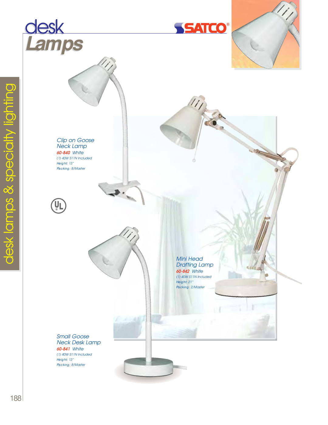 Satco Products 60-801 Lamps, desk lamps & specialty lighting, Clip on Goose Neck Lamp, Small Goose Neck Desk Lamp 