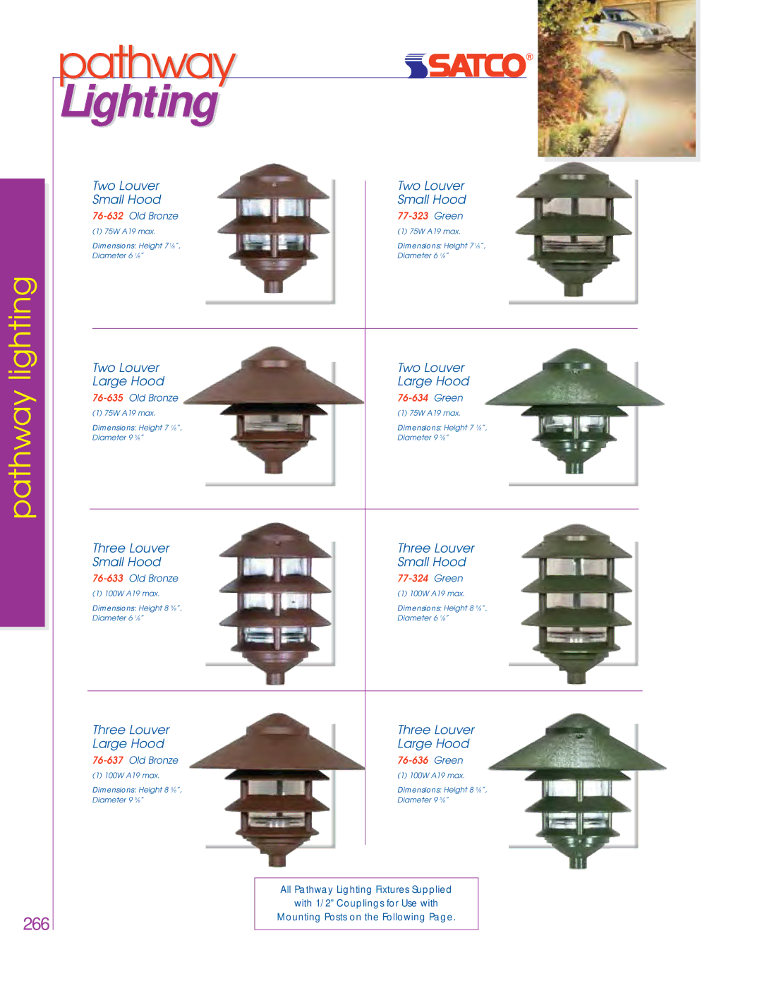 Satco Products 76-281, 76-693, 76-694 Lighting, Two Louver Small Hood, Two Louver Large Hood, Three Louver Small Hood 