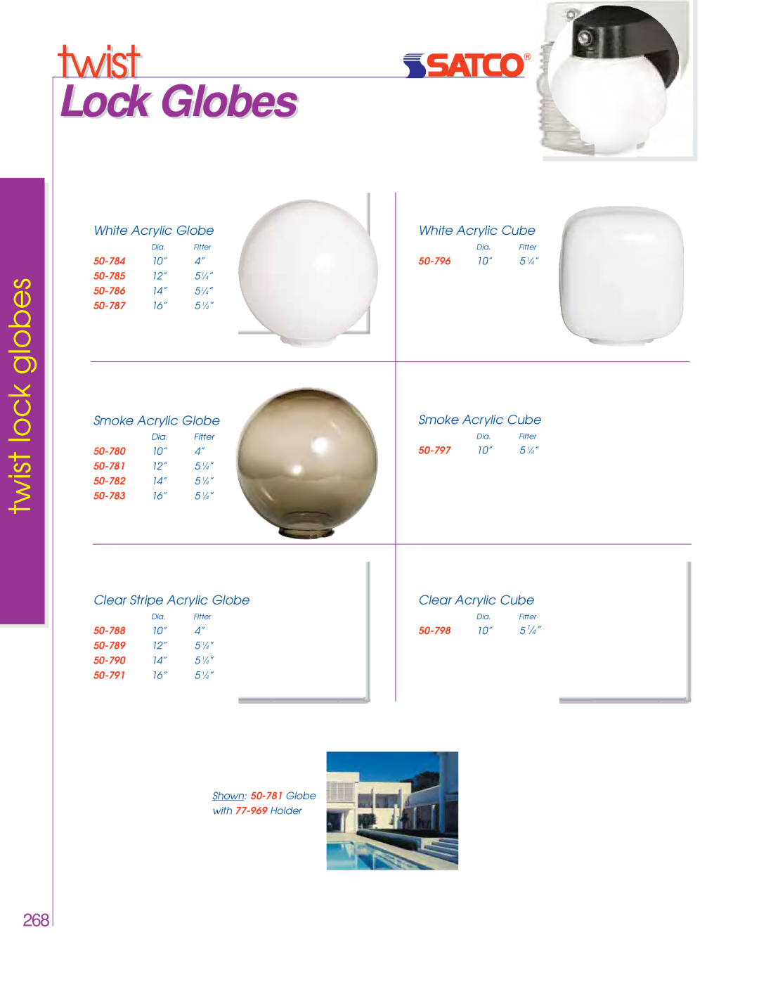 Satco Products 76-444, 76-693 Lock Globes, White Acrylic Globe White Acrylic Cube, Smoke Acrylic Globe Smoke Acrylic Cube 