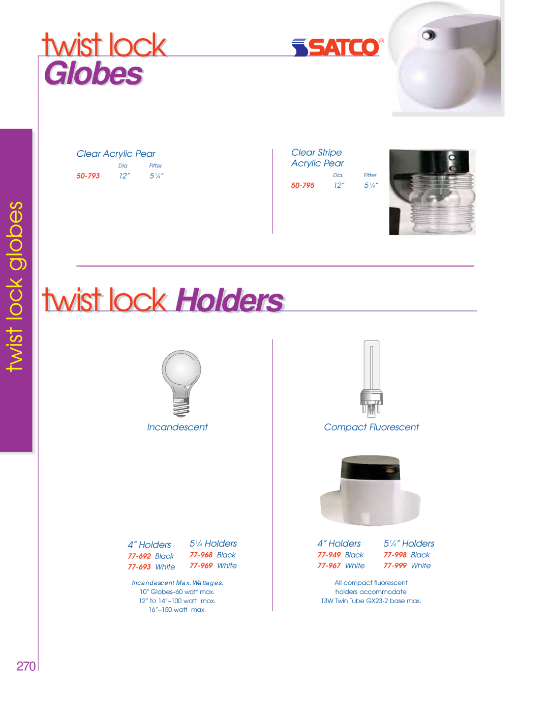 Satco Products 76-693, 76-694, 76-695, 76-449 Clear Acrylic Pear, Clear Stripe Acrylic Pear, Incandescent Holders ⁄4 Holders 