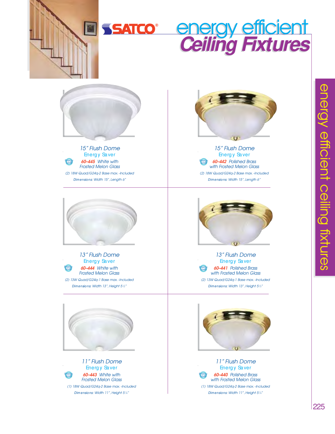 Satco Products 76-445 Ceiling Fixtures, energy efficient ceiling fixtures, 15” Flush Dome, 13” Flush Dome, White with 