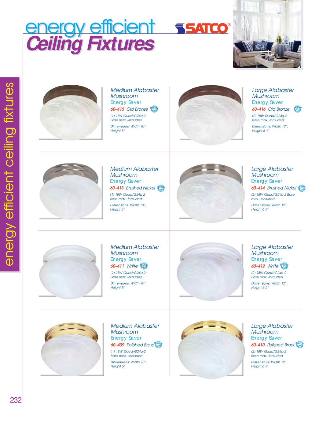 Satco Products 76-695 Large Alabaster, Ceiling Fixtures, energy efficient ceiling fixtures, Medium Alabaster, Mushroom 