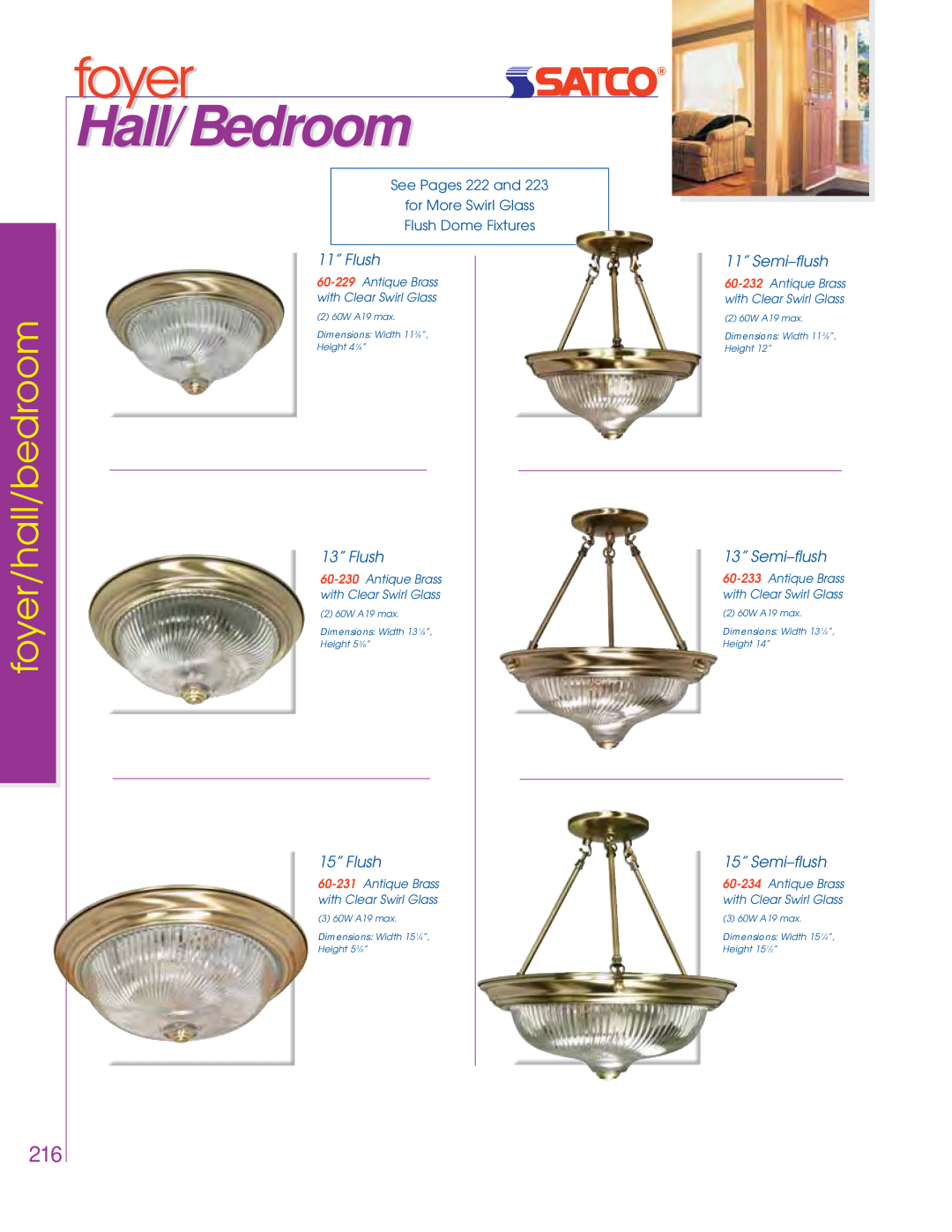Satco Products 76-694 See Pages 222 and for More Swirl Glass, Flush Dome Fixtures, Antique Brass with Clear Swirl Glass 