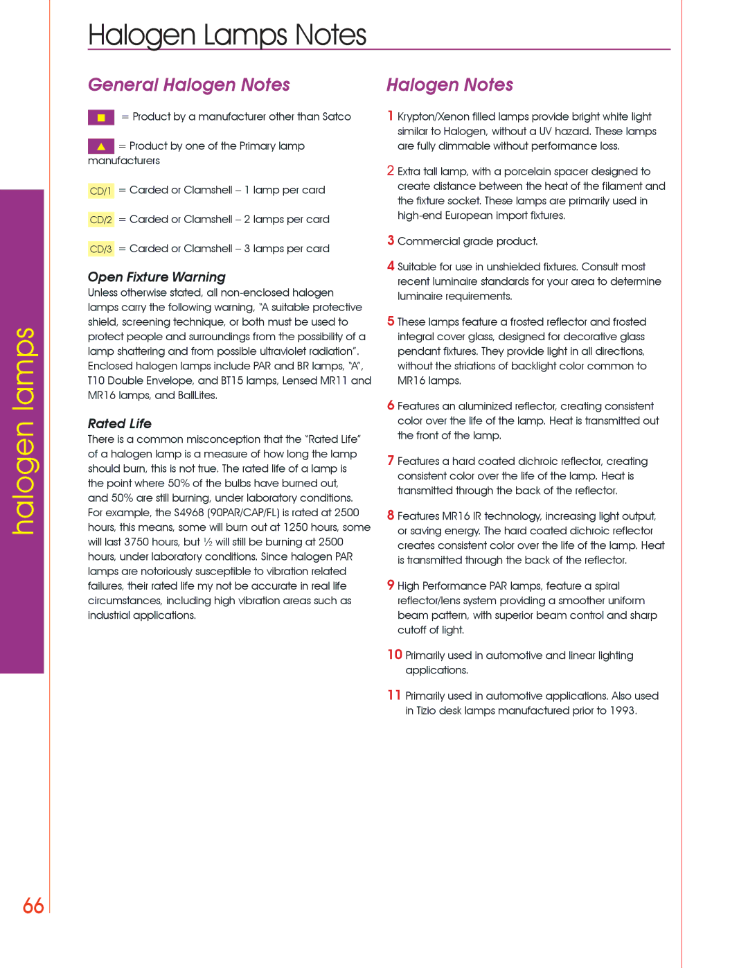 Satco Products manual Halogen Lamps Notes 