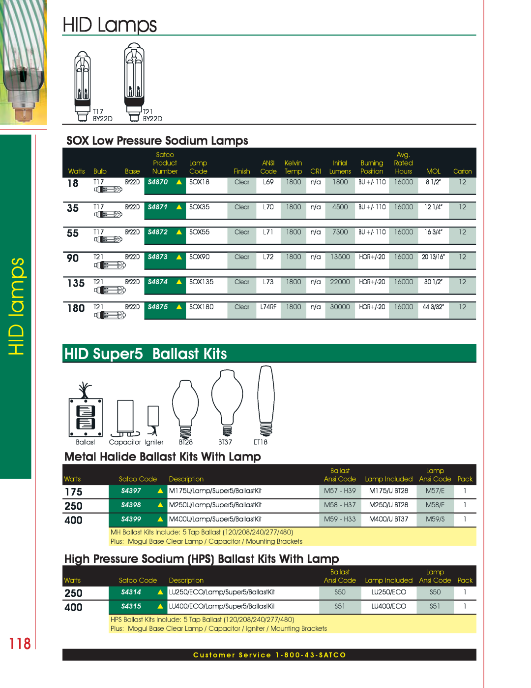 Satco Products HID Lamps manual SOX Low Pressure Sodium Lamps, Metal Halide Ballast Kits With Lamp, HID lamps 