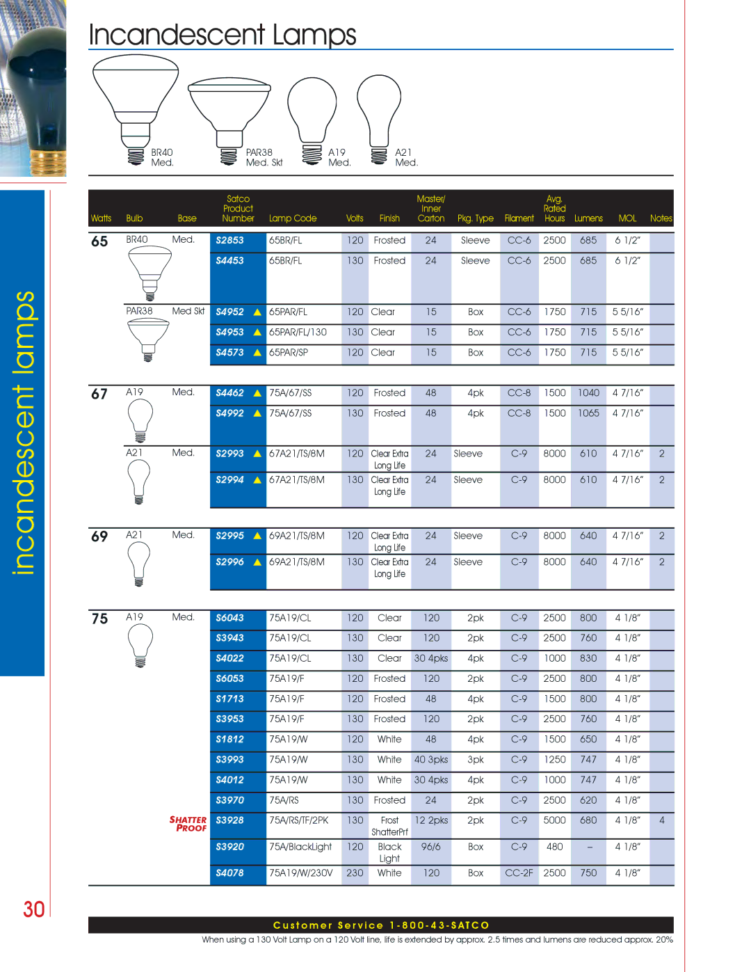 Satco Products Incandescent Lamps manual S2853, S4453, S4952, S4953, S4573, S4462, S4992, S2993, S2994, S2995, S2996, S6043 