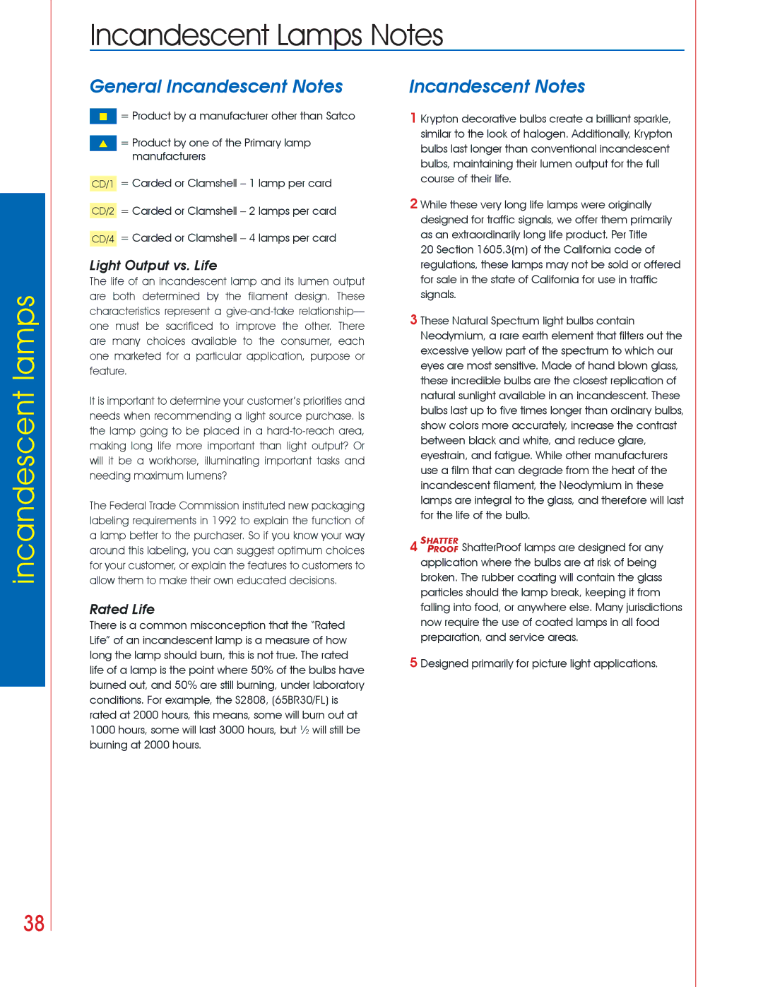 Satco Products manual Incandescent Lamps Notes 