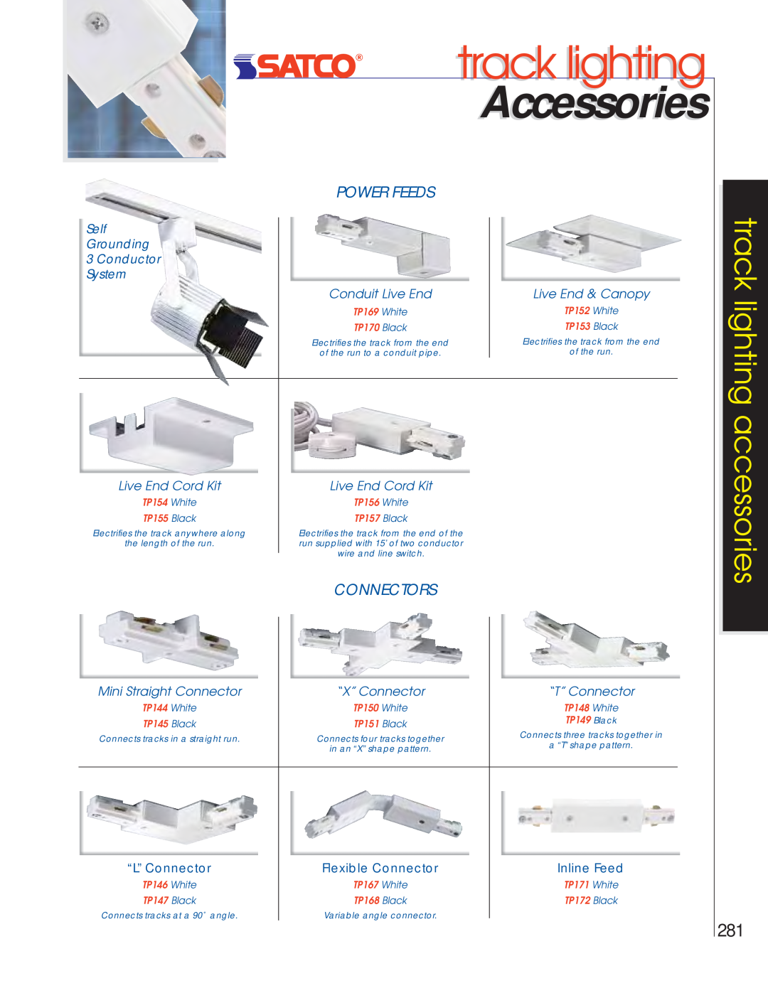 Satco Products R30 Soft Square Accessories, track lighting accessories, Power Feeds, Connectors, Conduit Live End 