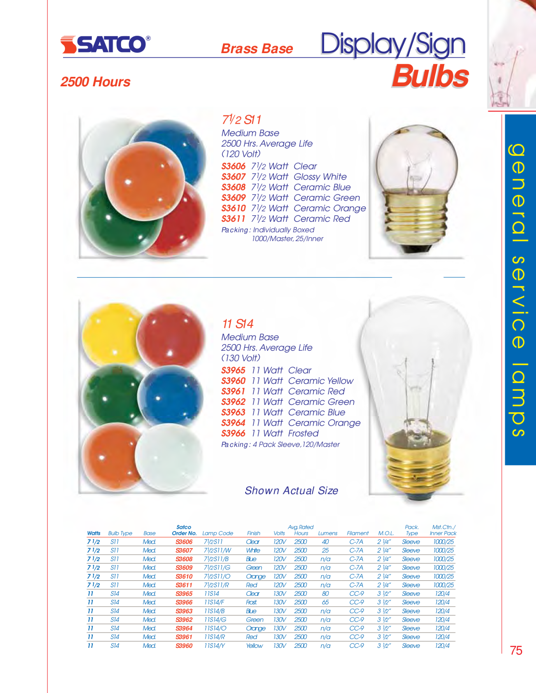 Satco Products S3691, S3681 Bulbs, Brass Base, Hours, 71/2 S11, 11 S14, S3965, S3960, S3961, S3962, S3963, S3964, S3966 