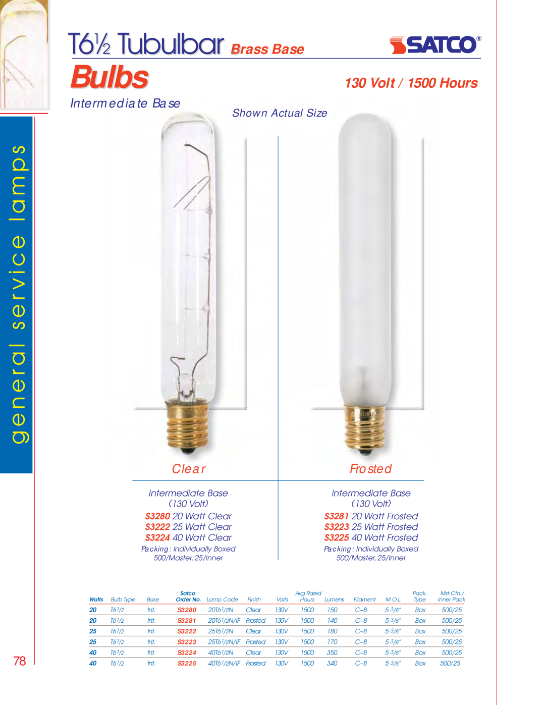 Satco Products S3692 Volt / 1500 Hours, Intermediate Base, Bulbs, T6 ⁄ Tubulbar, g e n e r a l s e r v i c e l a m p s 