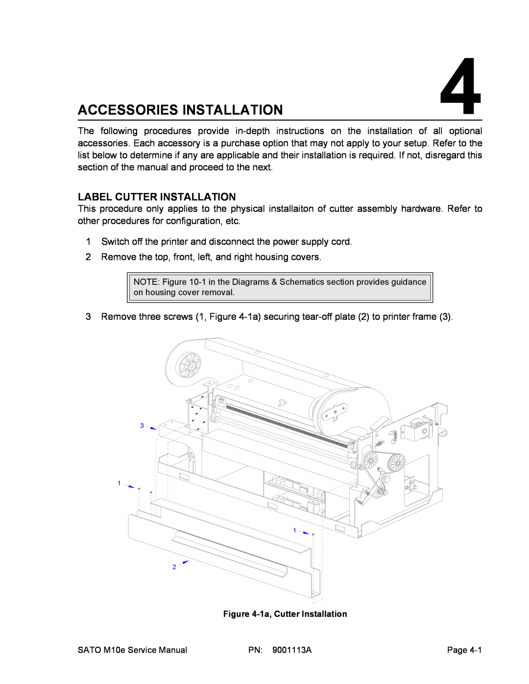 SATO 10e service manual Accessories Installation, Label Cutter Installation 