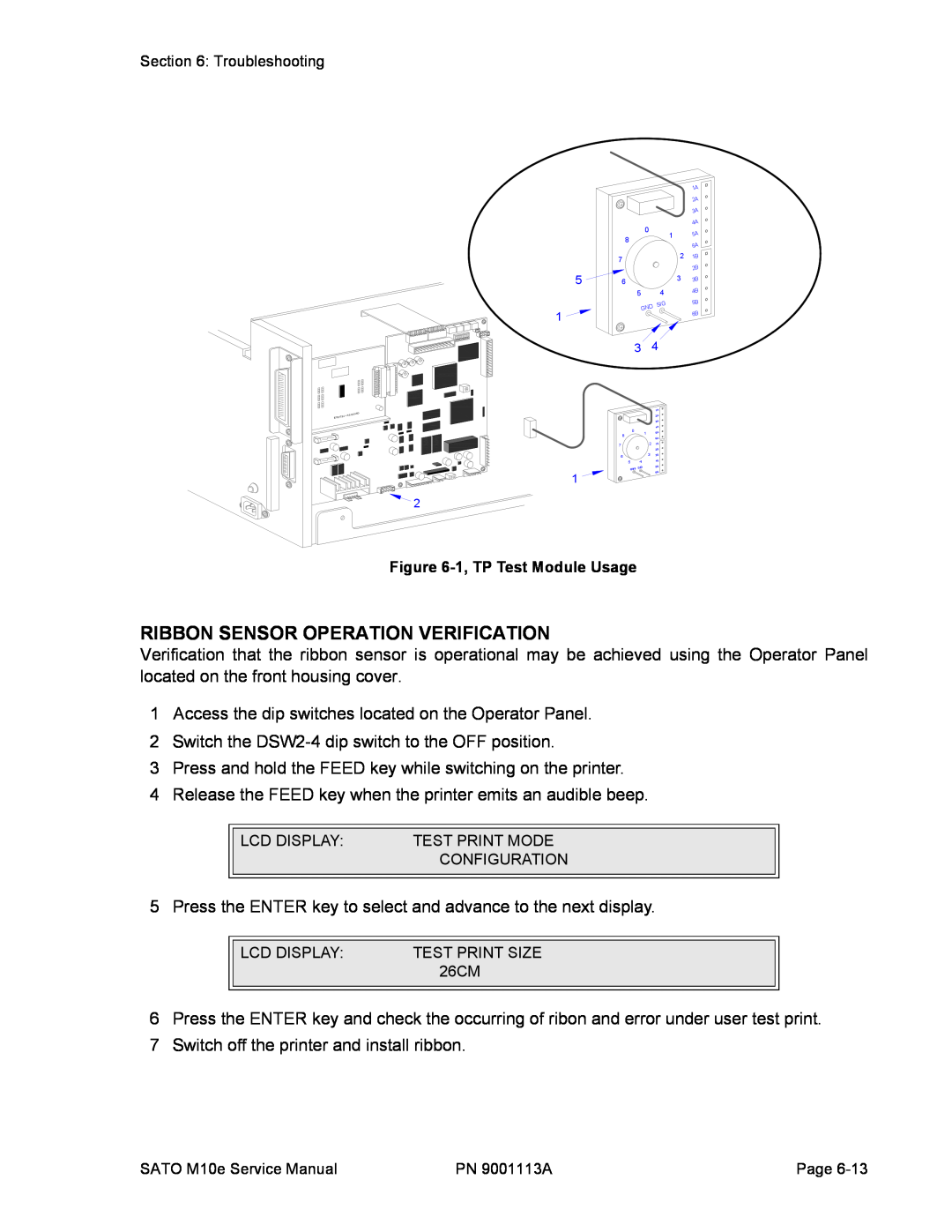 SATO 10e service manual Ribbon Sensor Operation Verification 