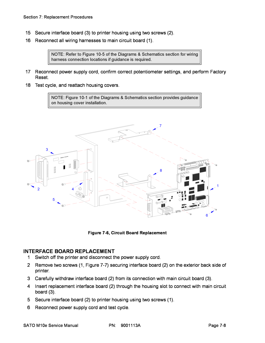 SATO 10e service manual Interface Board Replacement, 6, Circuit Board Replacement 