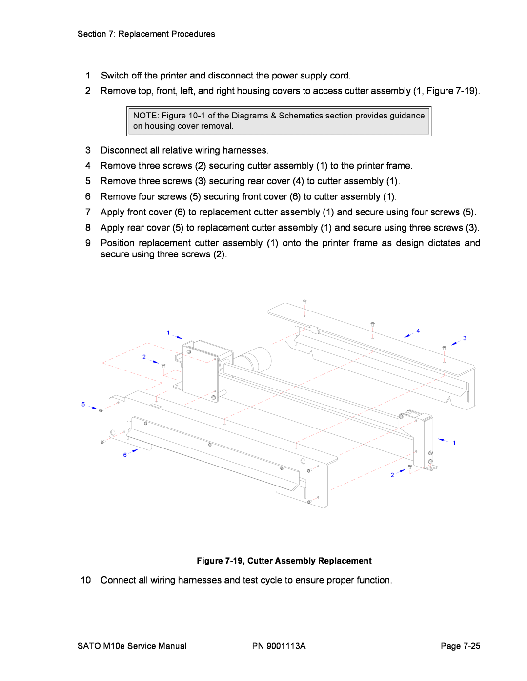 SATO 10e service manual 19, Cutter Assembly Replacement 