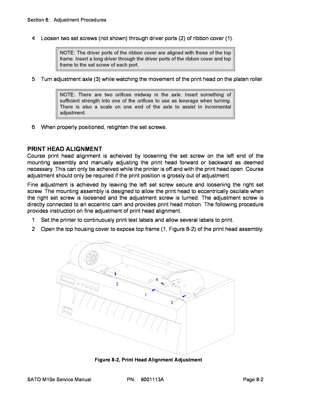 SATO 10e service manual Print Head Alignment 