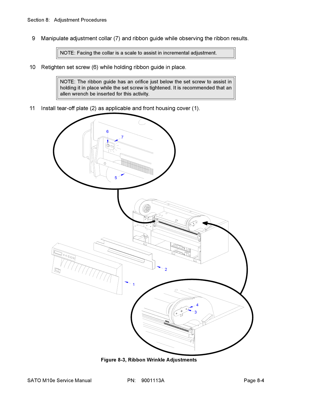 SATO 10e service manual Ribbon Wrinkle Adjustments 