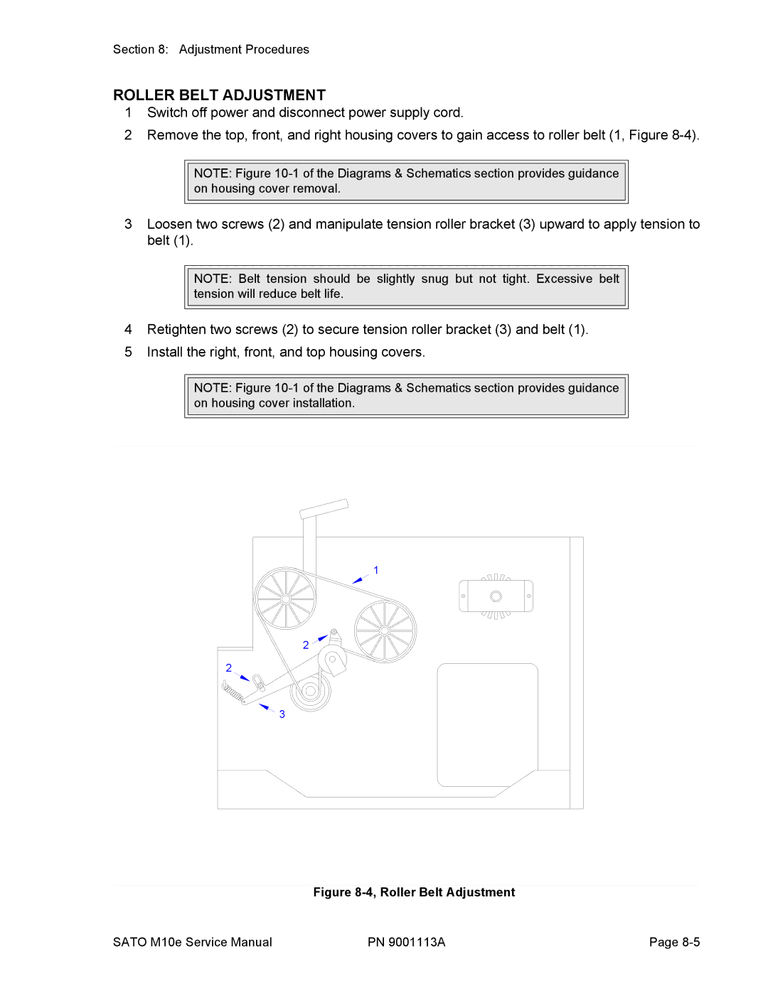 SATO 10e service manual Roller Belt Adjustment 