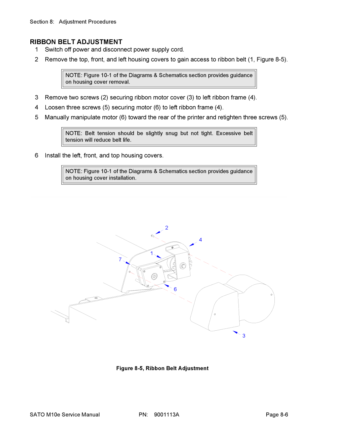 SATO 10e service manual Ribbon Belt Adjustment 