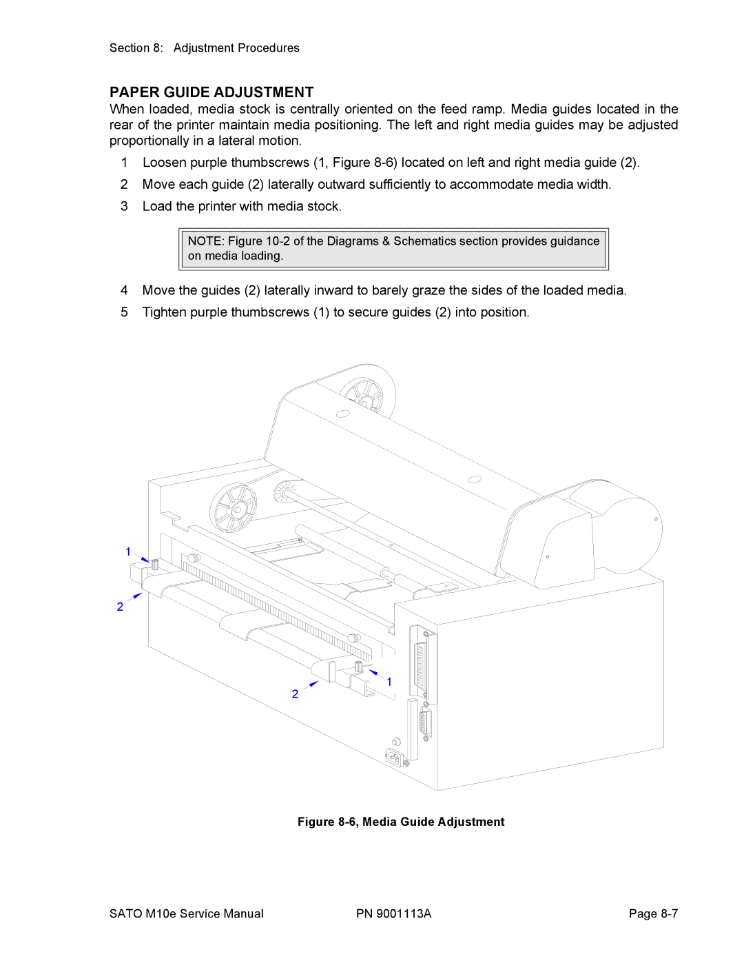 SATO 10e service manual Paper Guide Adjustment, Media Guide Adjustment 