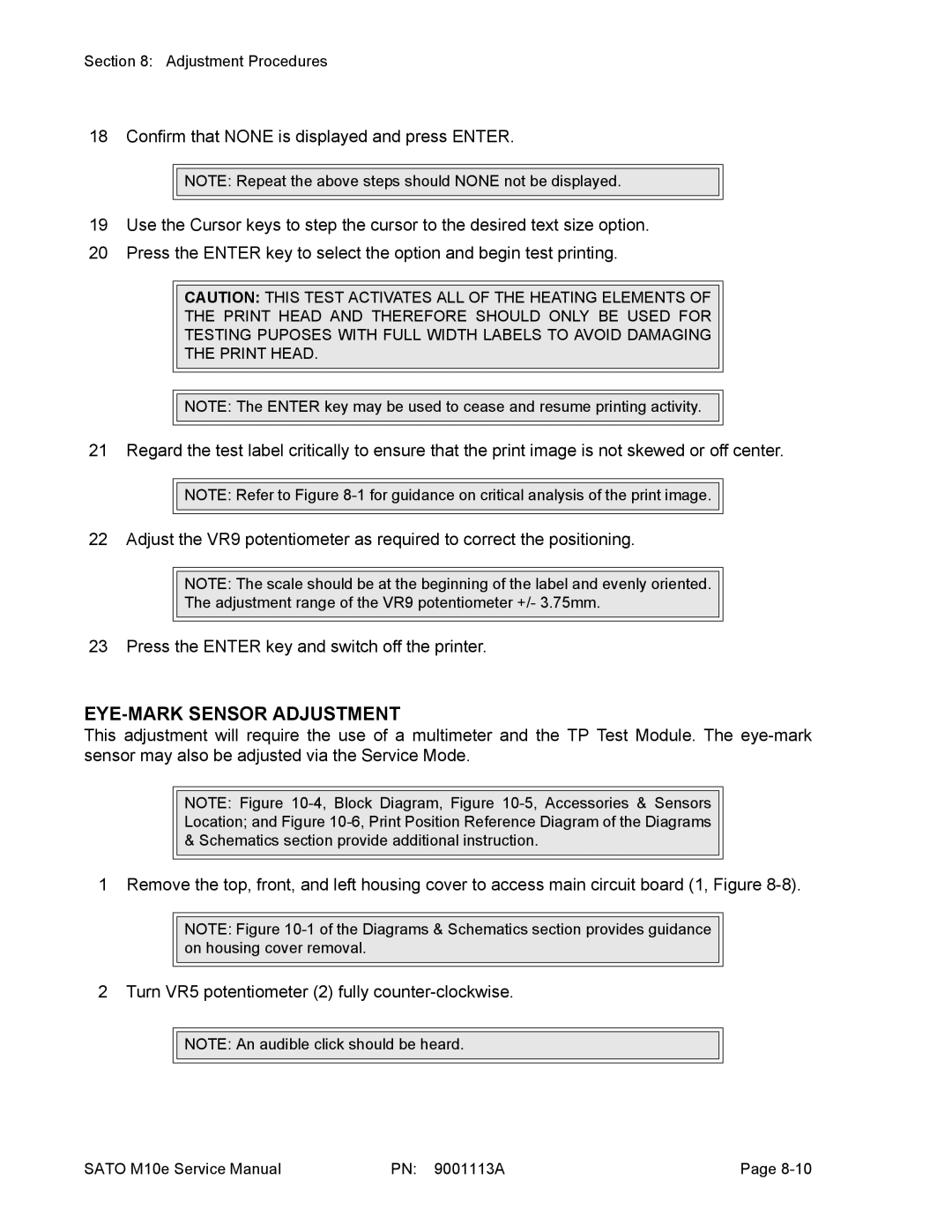 SATO 10e service manual EYE-MARK Sensor Adjustment 