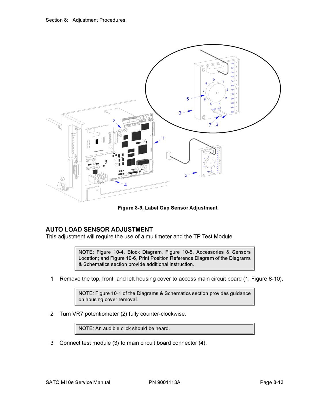 SATO 10e service manual Auto Load Sensor Adjustment, Label Gap Sensor Adjustment 