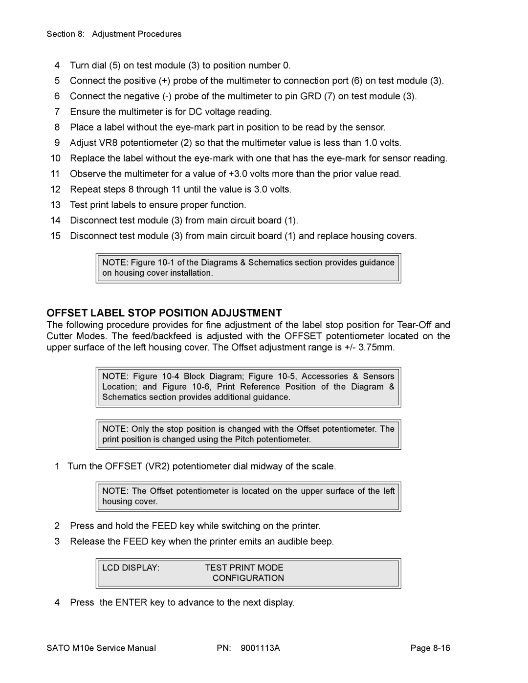 SATO 10e service manual Offset Label Stop Position Adjustment 