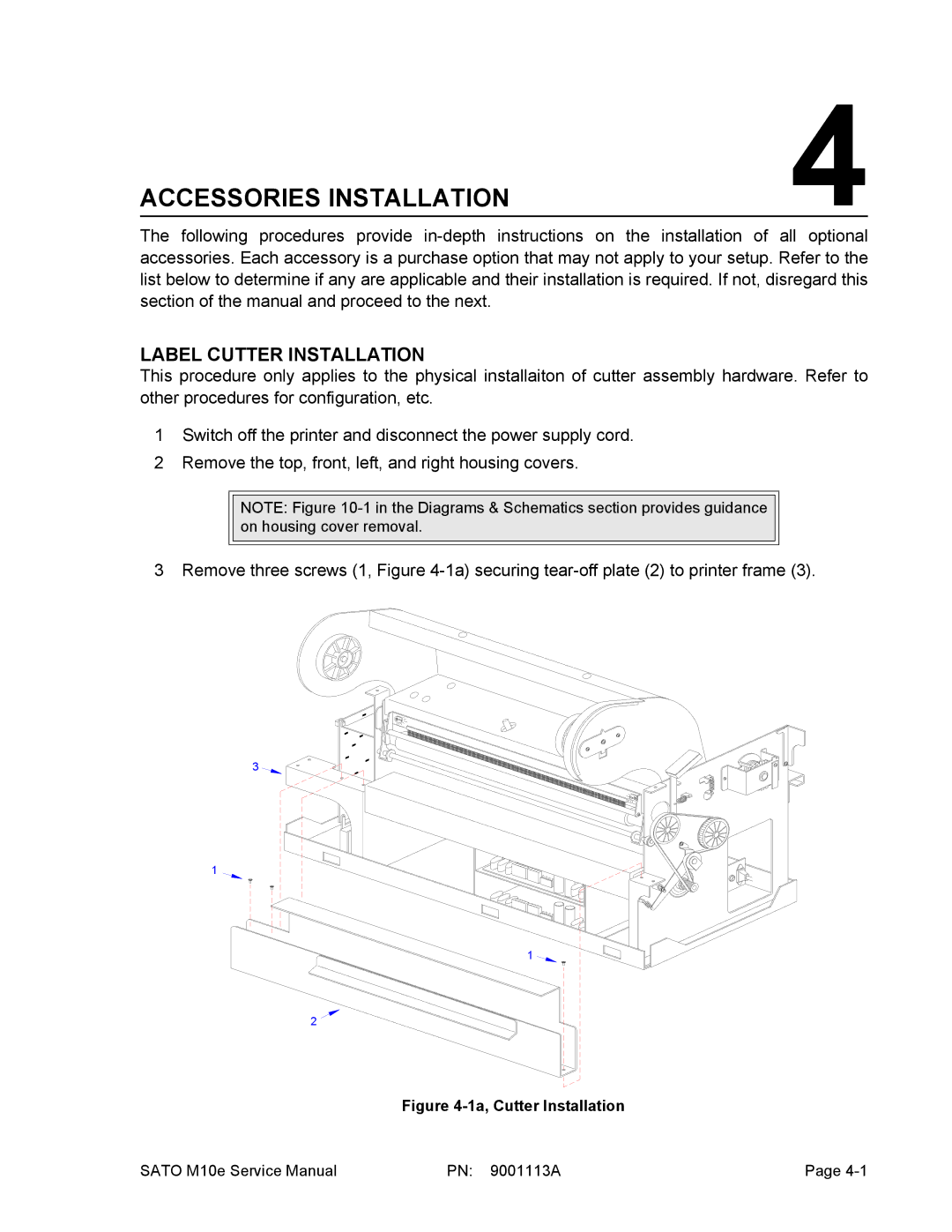 SATO 10e service manual Accessories Installation, Label Cutter Installation 