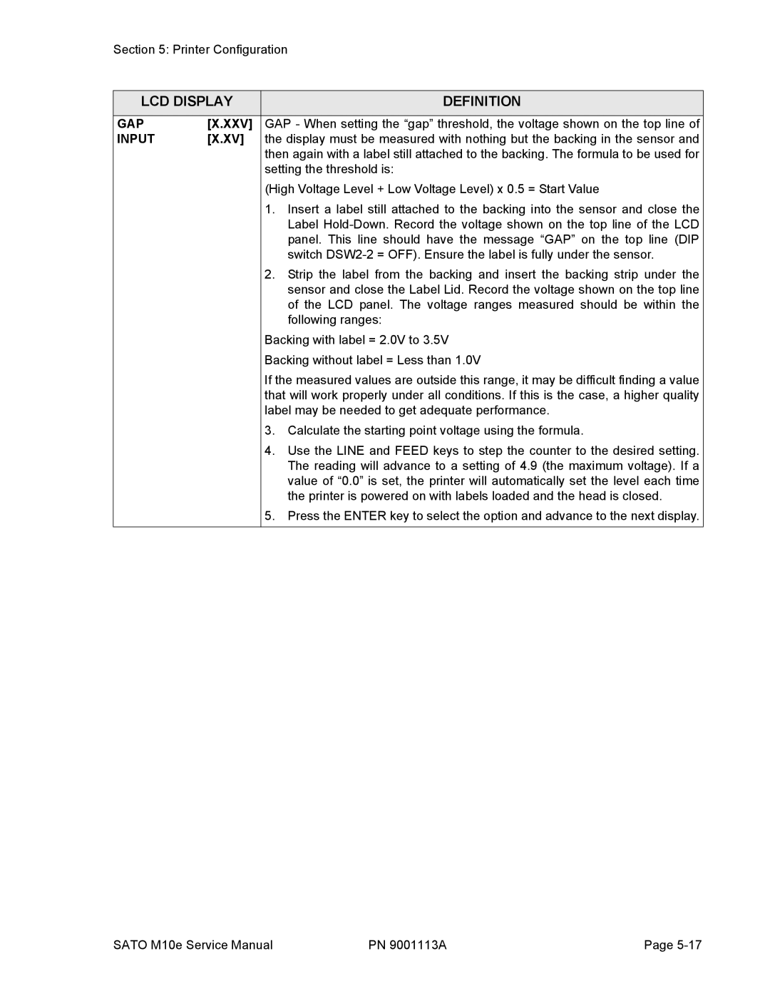 SATO 10e service manual Setting the threshold is 