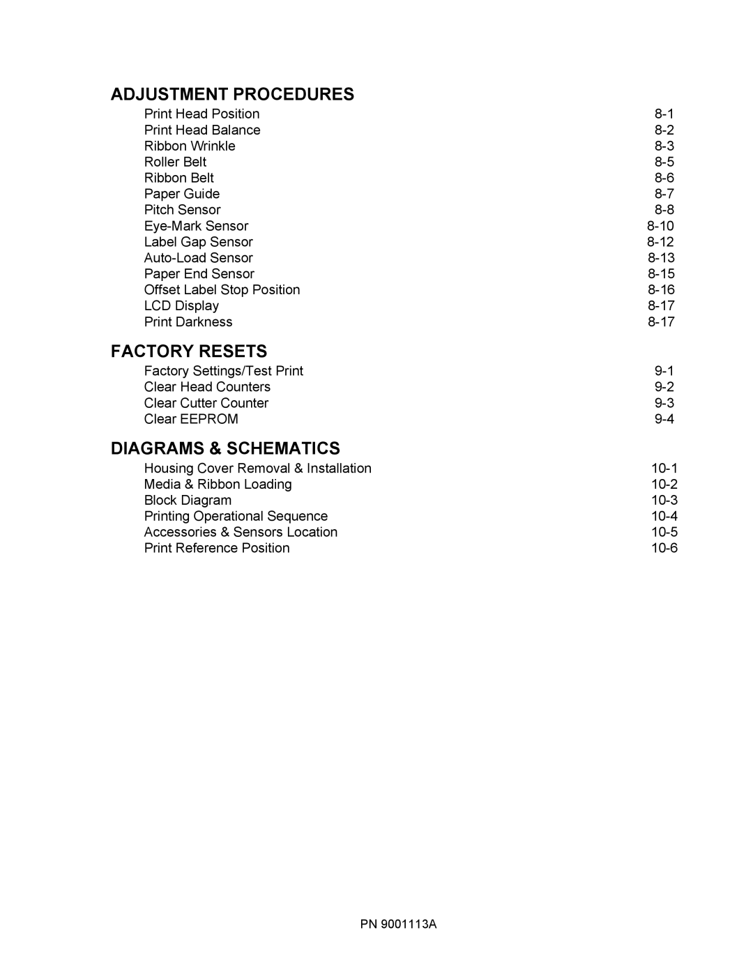 SATO 10e service manual Factory Resets 