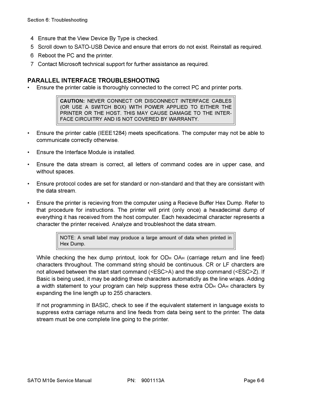 SATO 10e service manual Parallel Interface Troubleshooting 