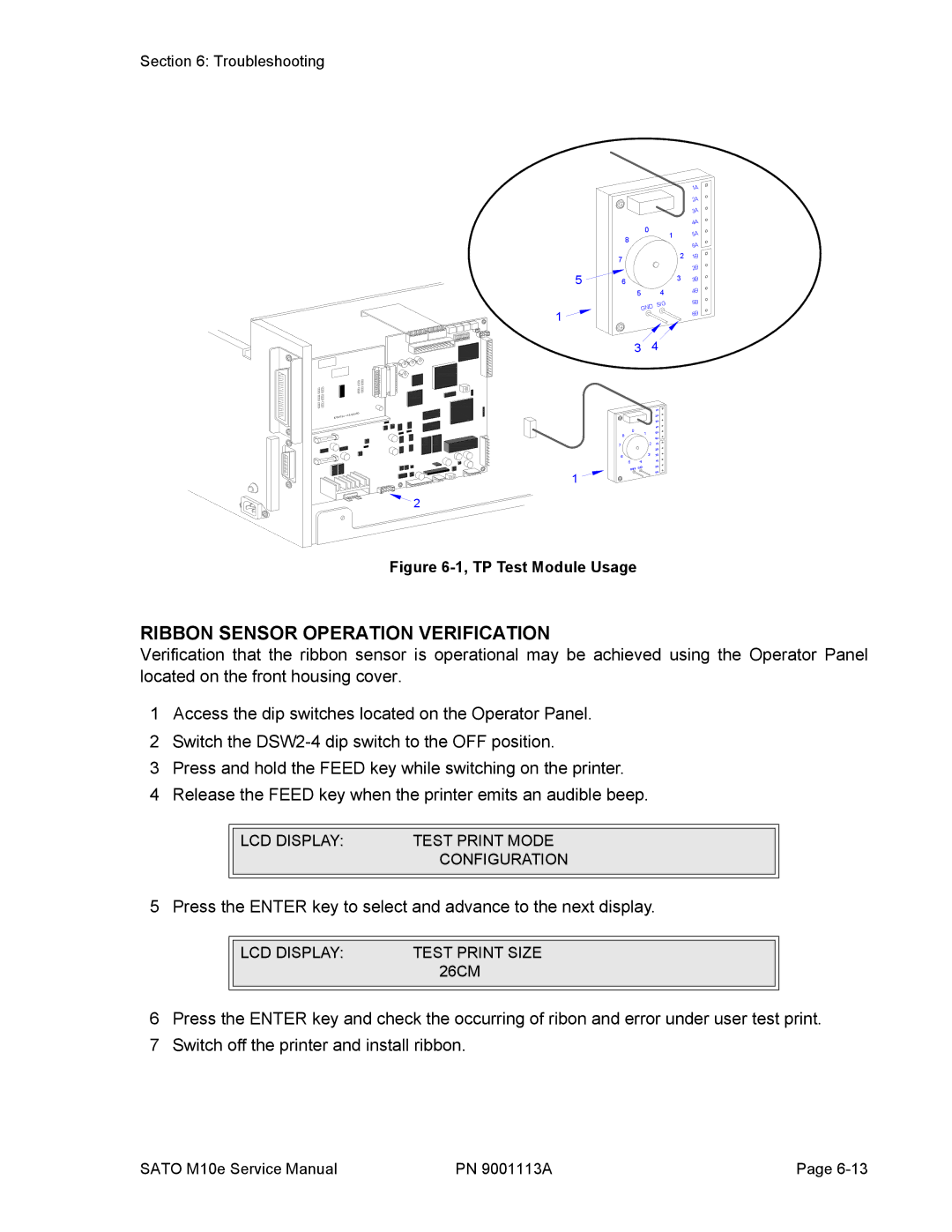 SATO 10e service manual Ribbon Sensor Operation Verification, TP Test Module Usage 