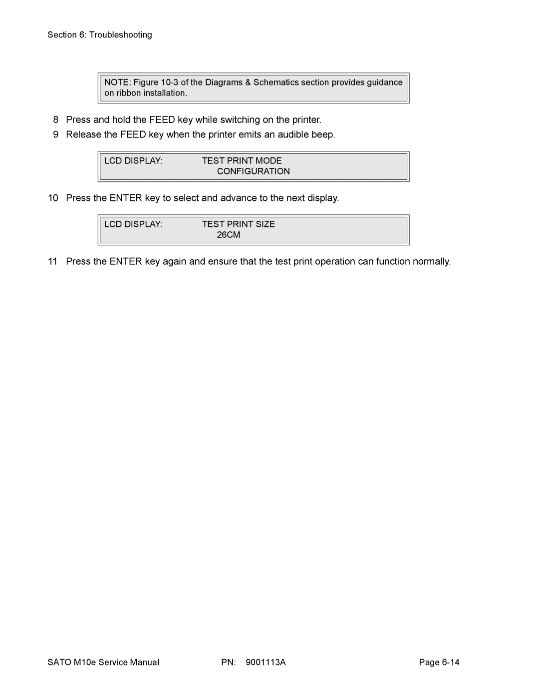 SATO 10e service manual LCD Display Test Print Mode Configuration 