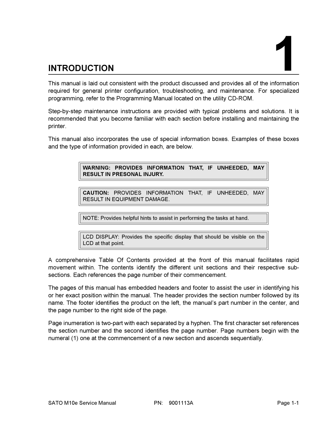 SATO 10e service manual Introduction, Result in Presonal Injury 