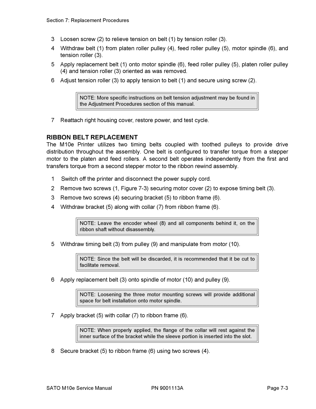 SATO 10e service manual Ribbon Belt Replacement 